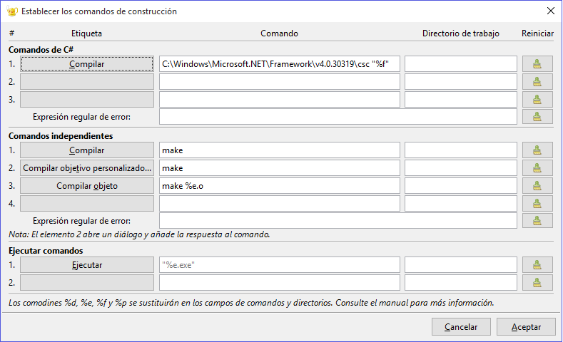 Build commands for C# with Windows compiler