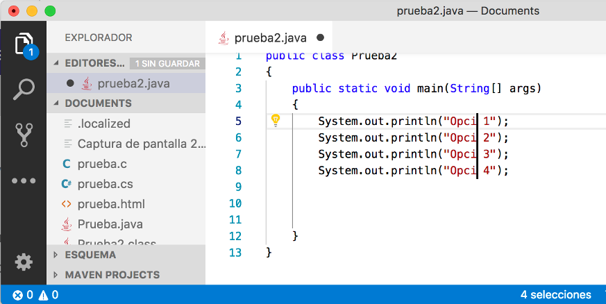 Multi cursor in Visual Studio Code