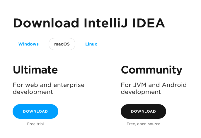 IntelliJ download page