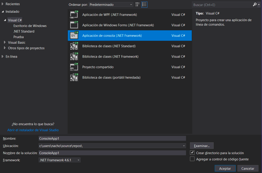 Visual Studio new project