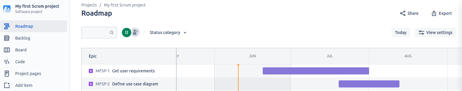 JIRA Scrum roadmap