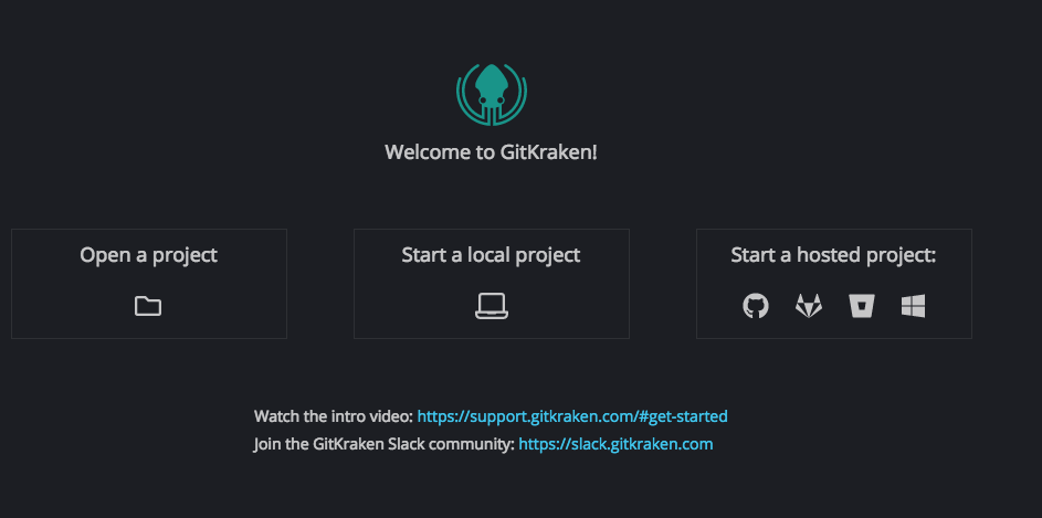 GitKraken welcome screen