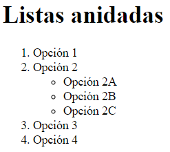 Ejemplo de listas anidadas