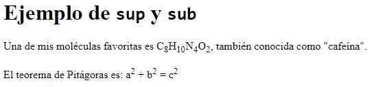 Ejemplo de uso de los elementos sup y sub