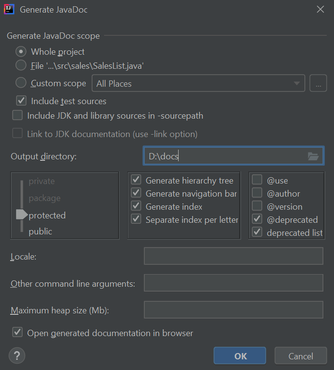 Generating Javadoc from IntelliJ