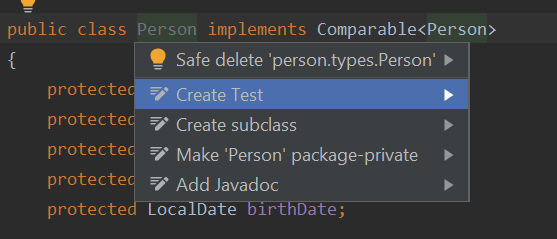 New JUnit test in IntelliJ