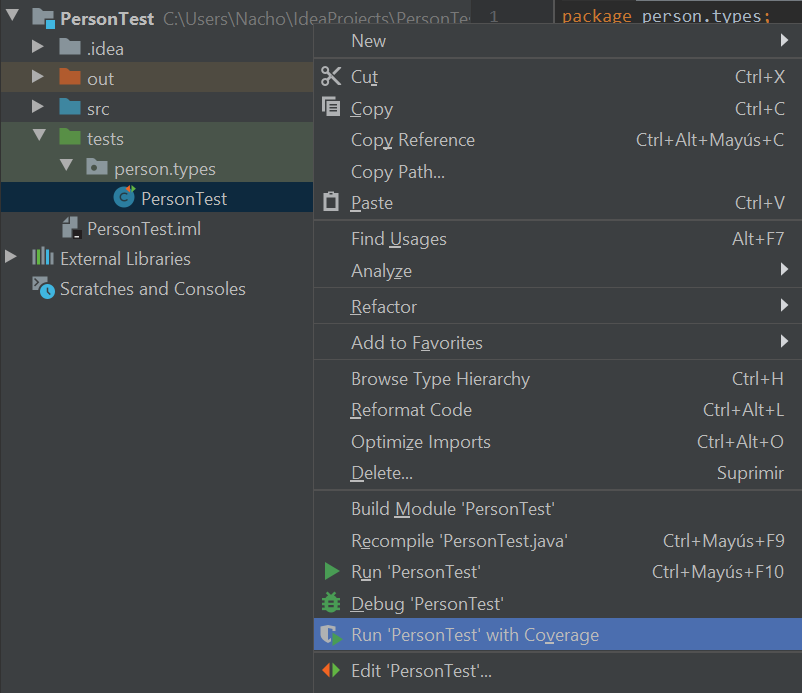 Run tests with coverage in IntelliJ