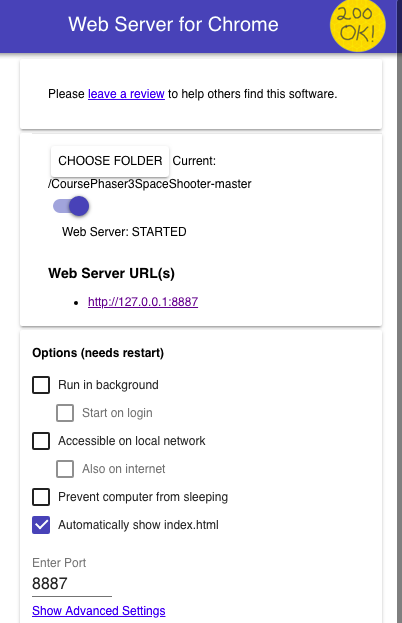 Chrome web server