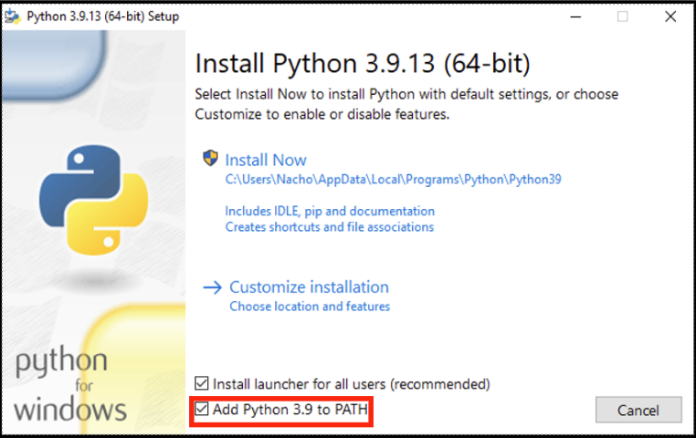 Establecer el Path de Python al instalar en Windows